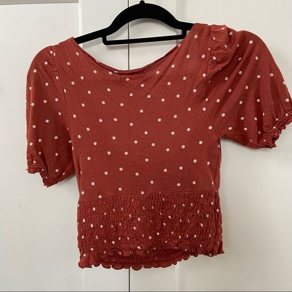 Urban Outfitters UO Polka Dot Square Neck Smocked Crop Top Rust Small - Picture 5 of 8